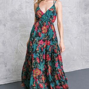 Flying Tomato black floral maxi dress L